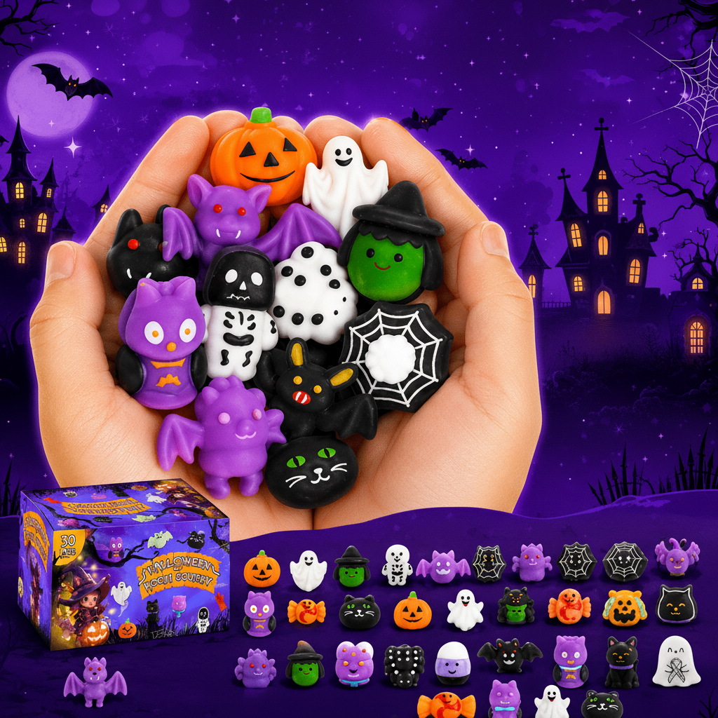 30-Piece Halloween Mini Mochi Squishy Soft Squeeze Fidget Toy Set