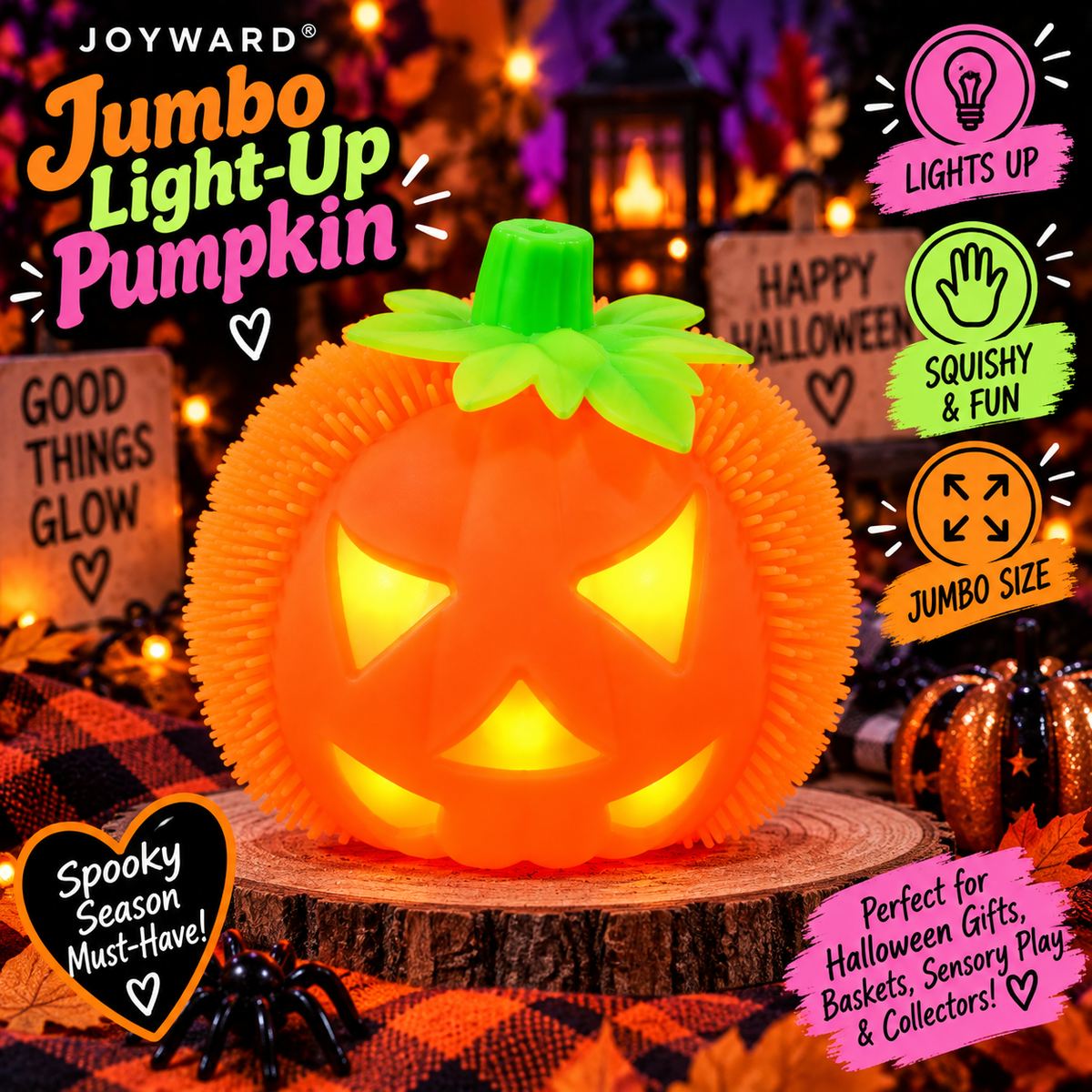 Joyward Jumbo Light-Up Pumpkin Squishy – Halloween Sensory Toy