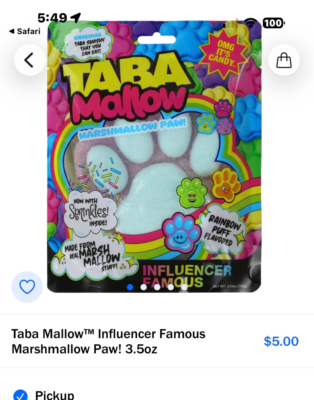 Taba Mallow™ Marshmallow Paw Candy – Rainbow Puff, 3.5 oz