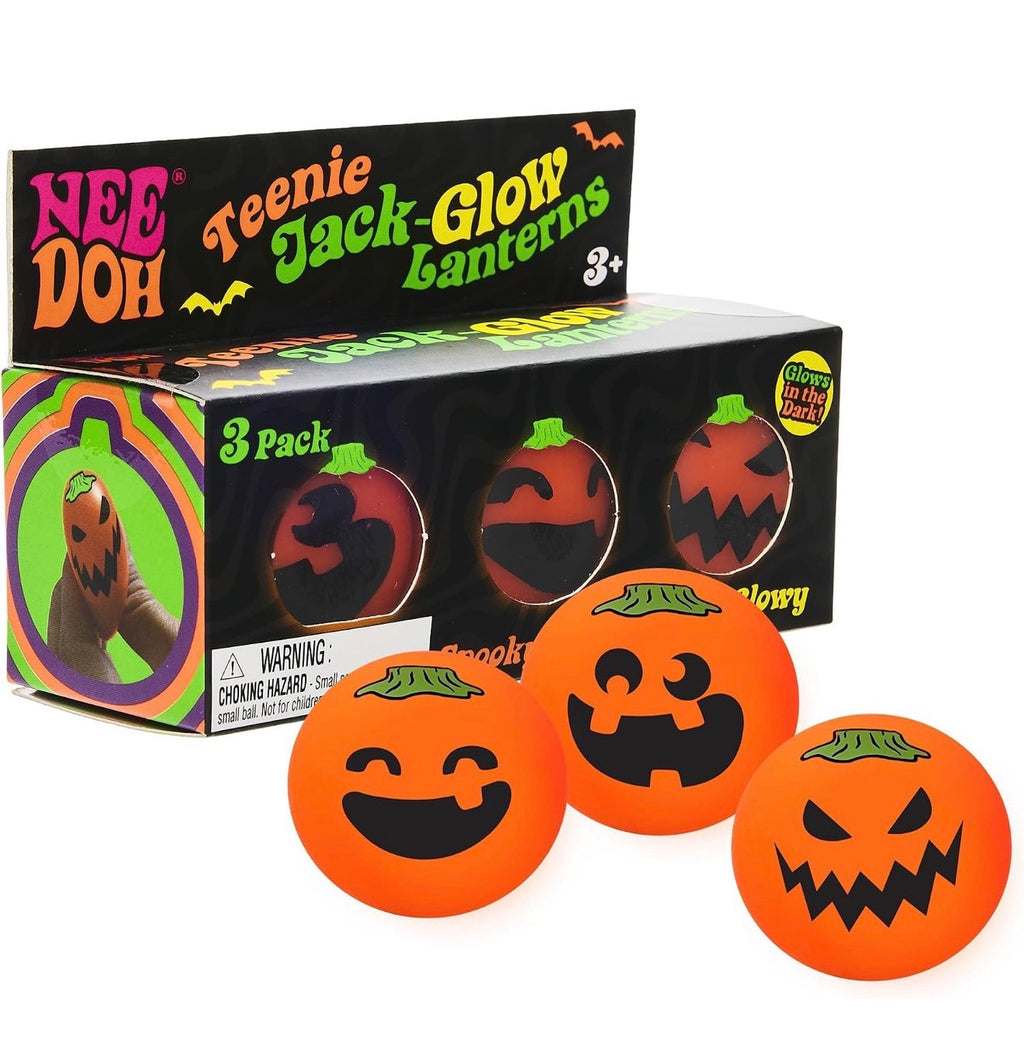 NeeDoh Teenie Jack-O’-Lanterns 3-Pack – Glow-in-the-Dark Halloween Squishies
