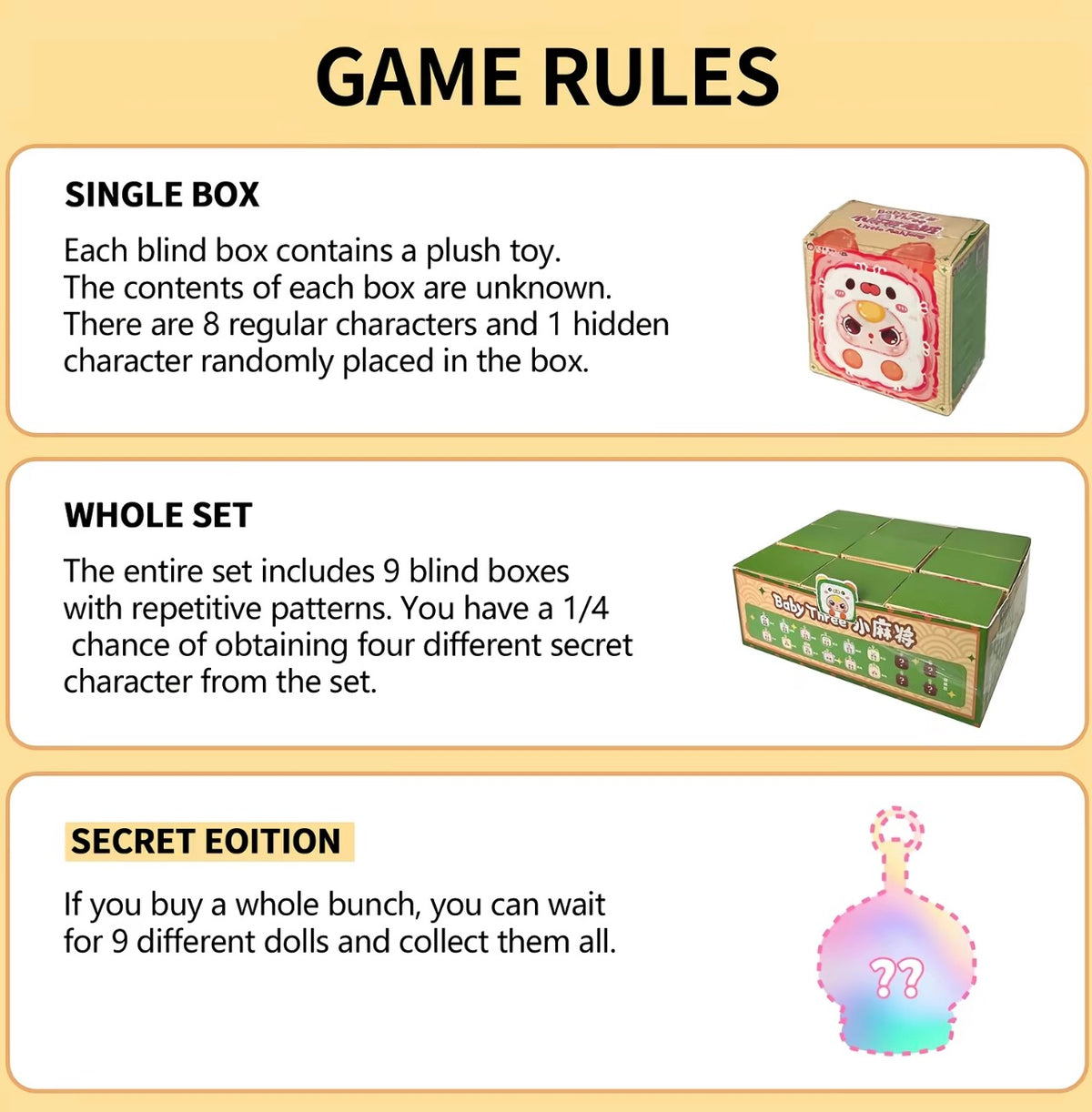 Baby Three Little Mahjong Plush Keychain Blind Box
