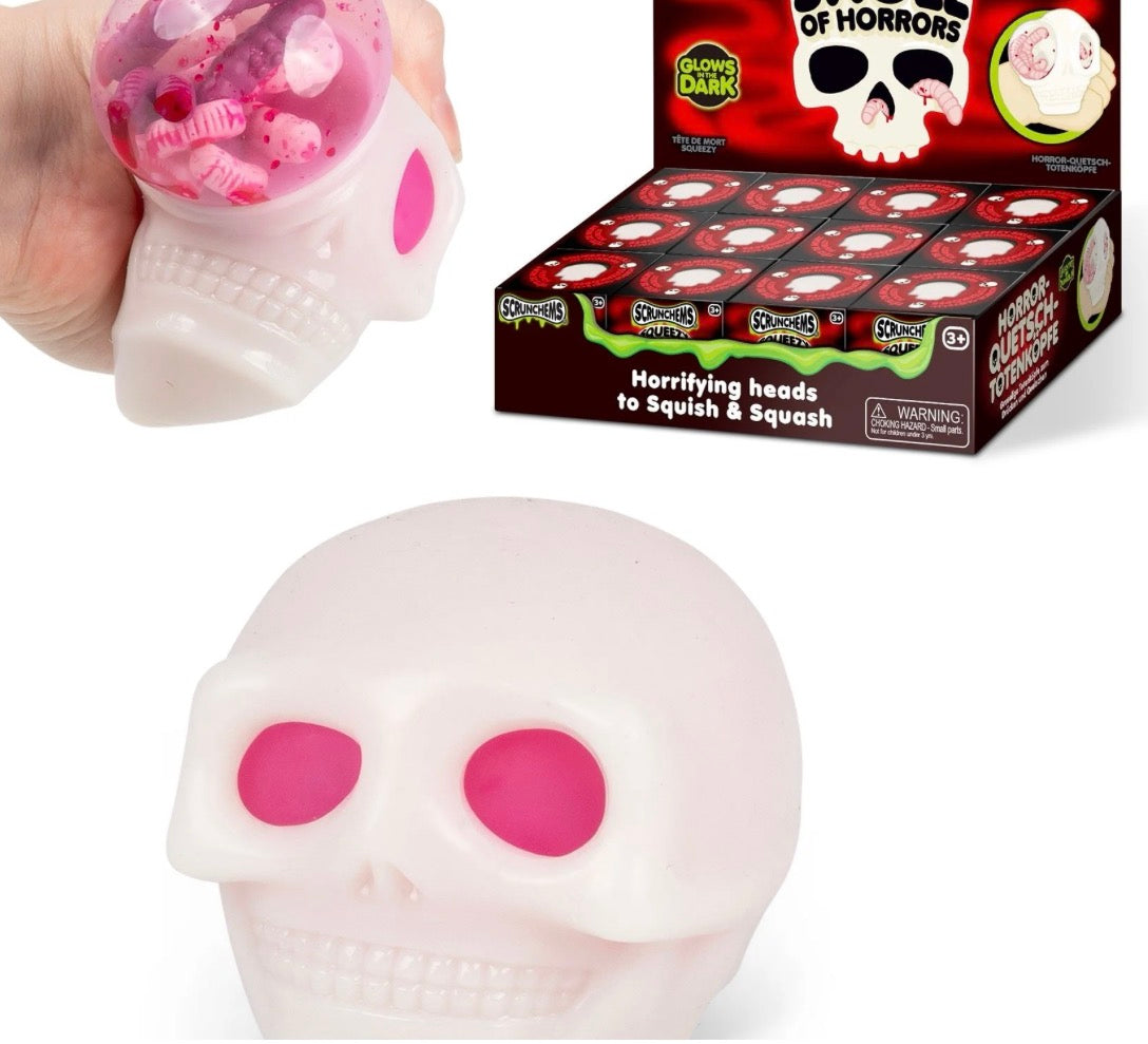 *********PREORDER*************Scrunchems Squeezy Skull of Horrors Mystery Squishy – Glow in the Dark ETA Last week of September
