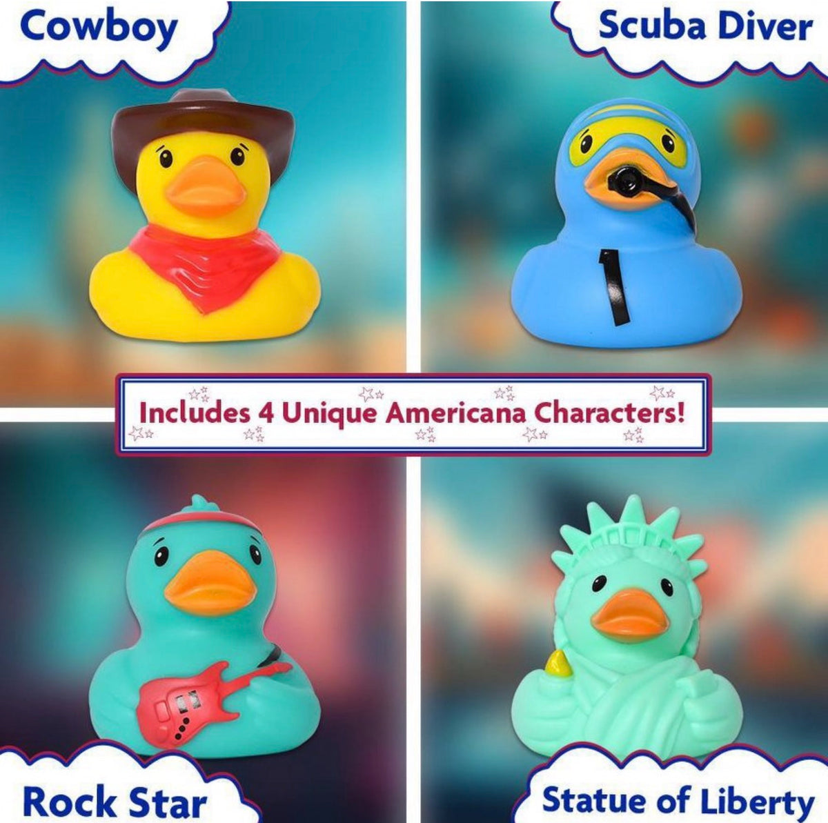 All-American Character Rubber Duck Set – 4 Pack