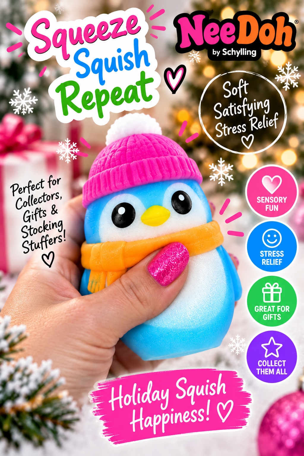 Schylling NeeDoh Squishmas Polar Glow Penguin – Holiday Sensory Squishy