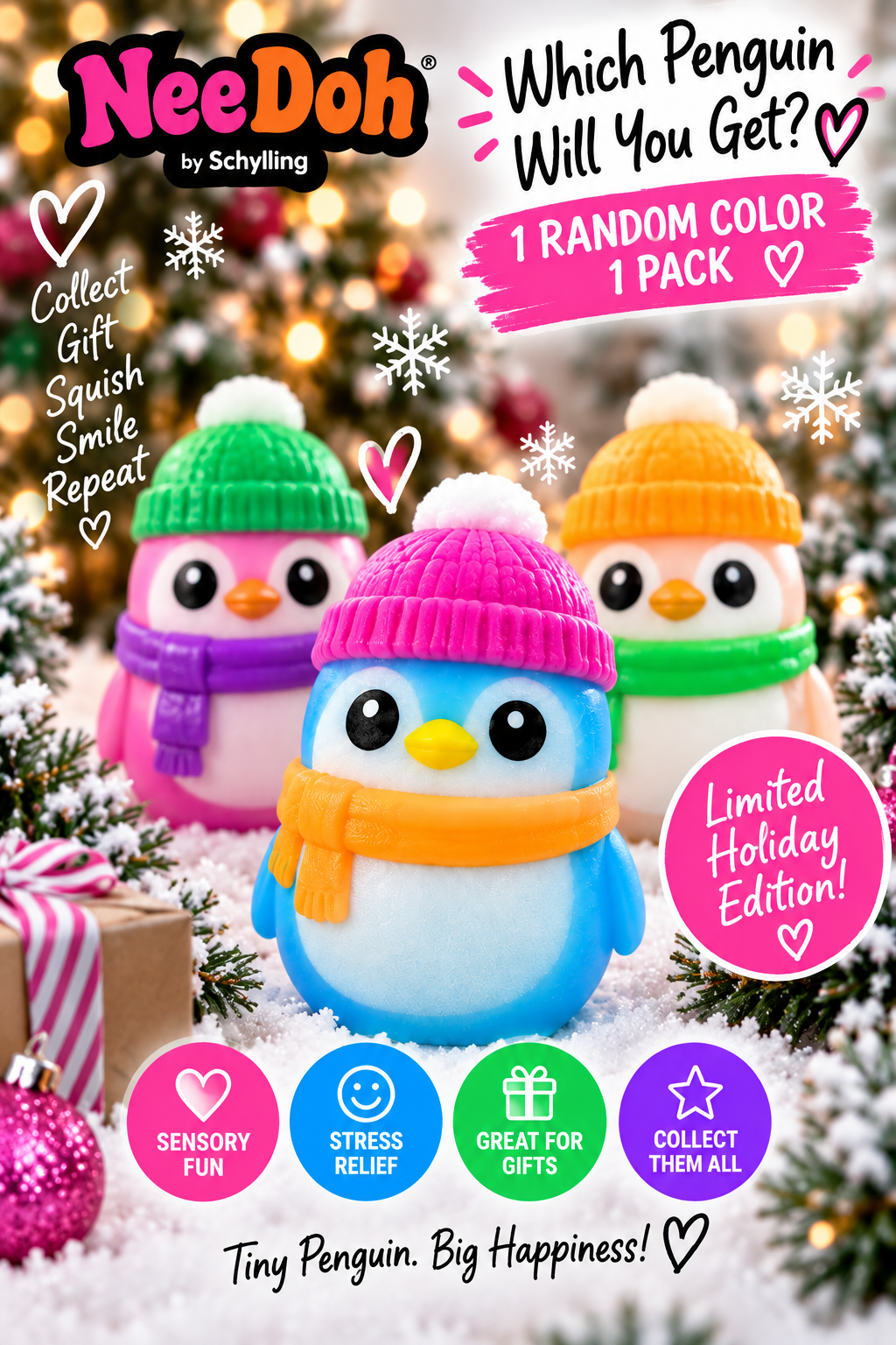 Schylling NeeDoh Squishmas Polar Glow Penguin – Holiday Sensory Squishy