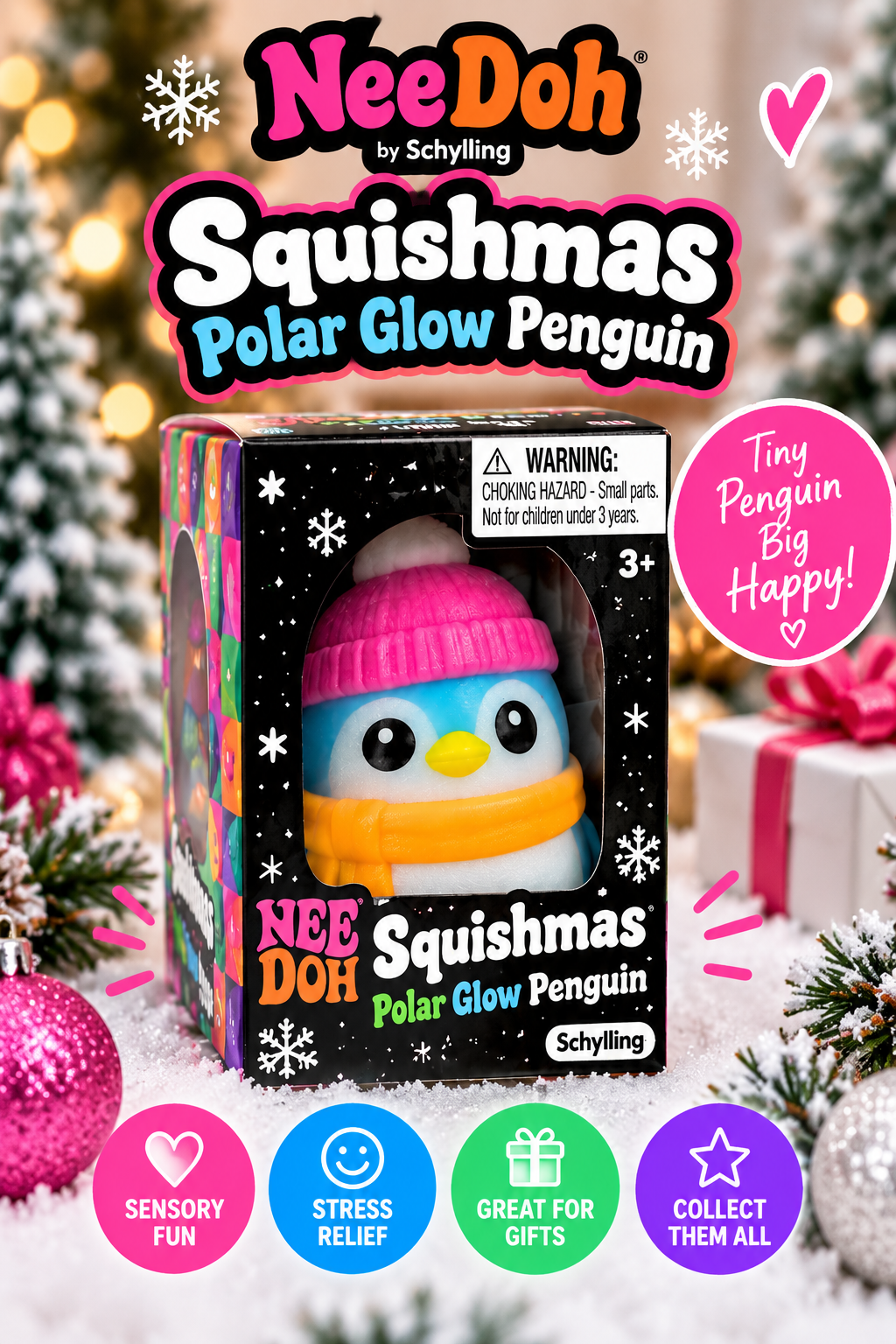 Schylling NeeDoh Squishmas Polar Glow Penguin – Holiday Sensory Squishy