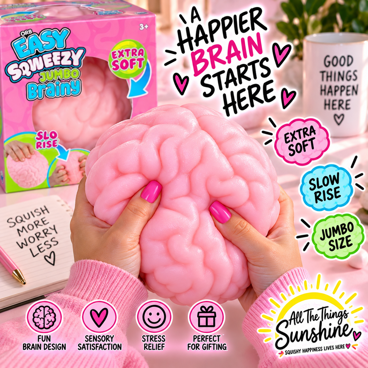 🧠 ORB Easy Squeezy Jumbo Brainy – Extra Soft Sensory Squishy