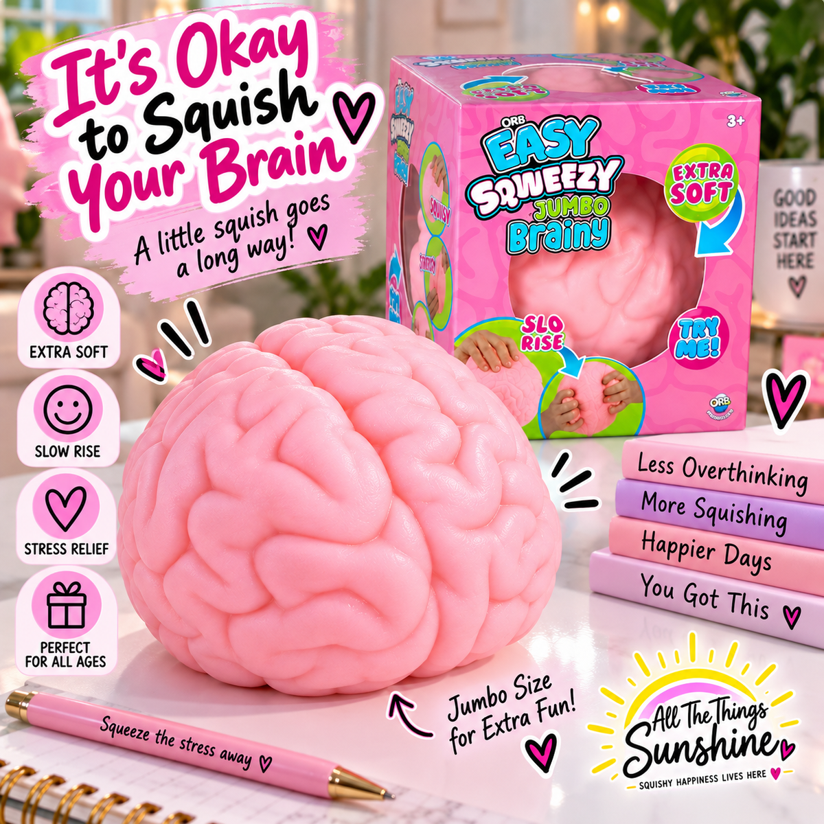 🧠 ORB Easy Squeezy Jumbo Brainy – Extra Soft Sensory Squishy
