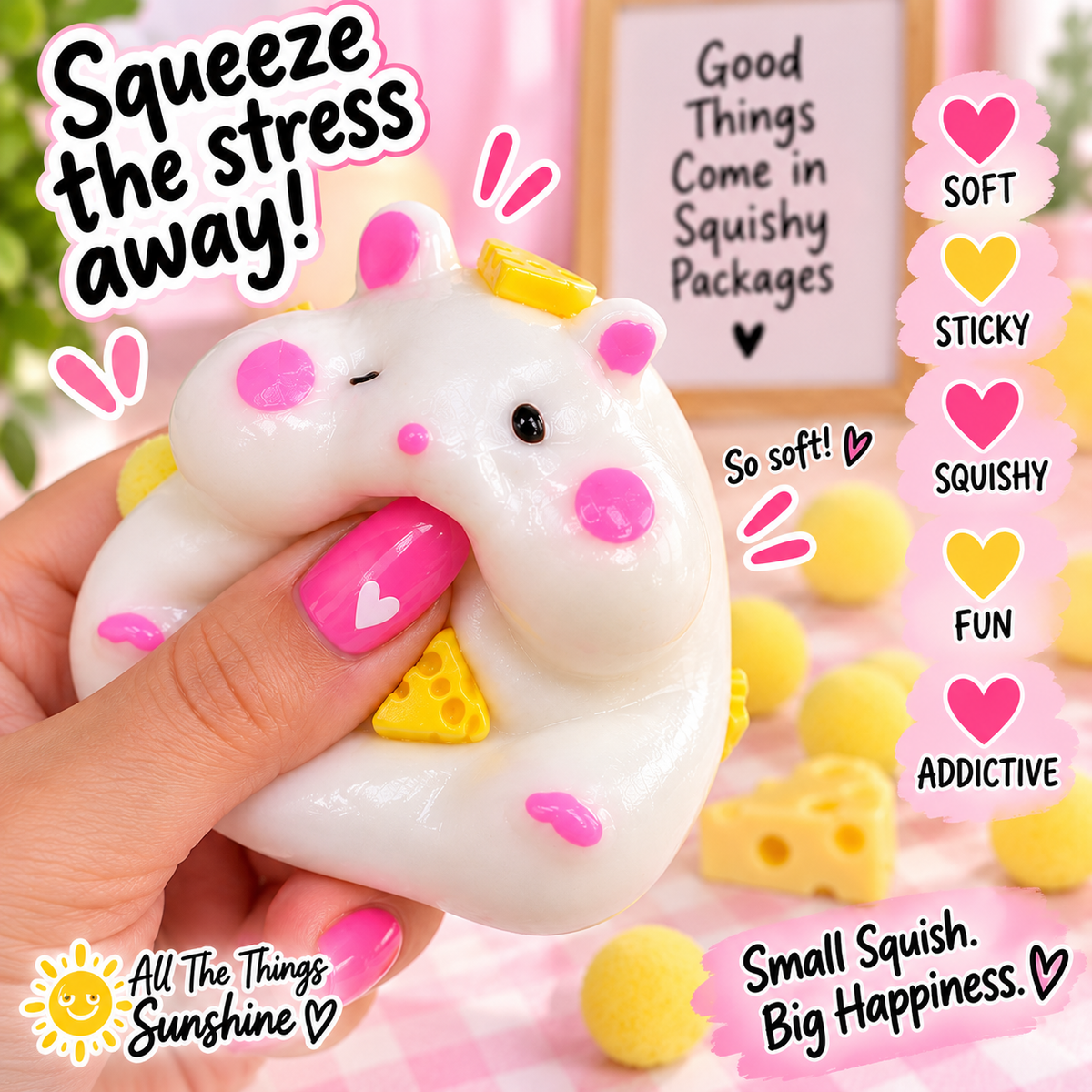 Cheesy Hamster TABA Sticky Squishy – Slow-Rise Sensory Toy