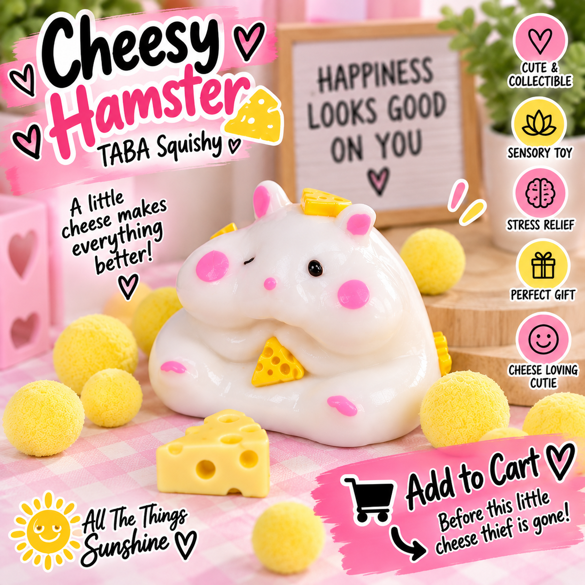 Cheesy Hamster TABA Sticky Squishy – Slow-Rise Sensory Toy