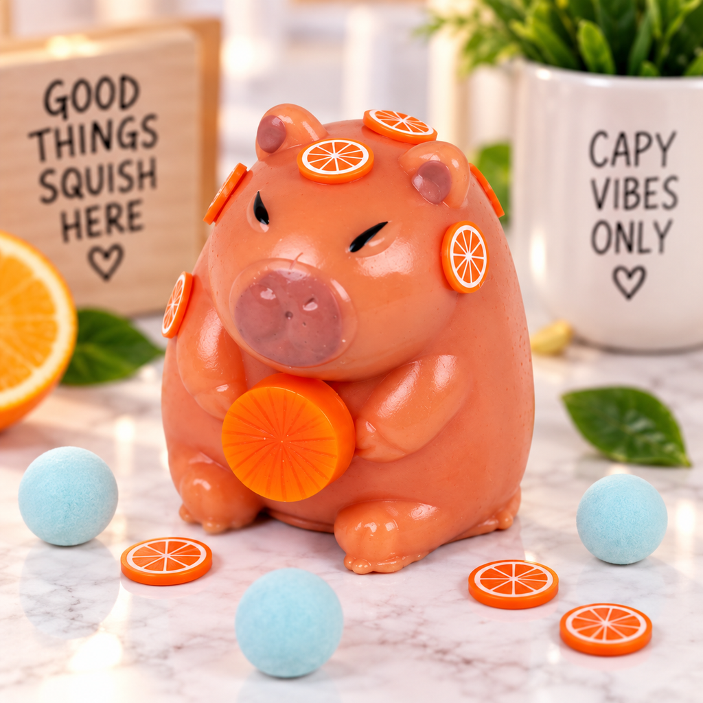 Citrus Capybara Sticky TABA Squishy | Kawaii Sensory Stress Toy