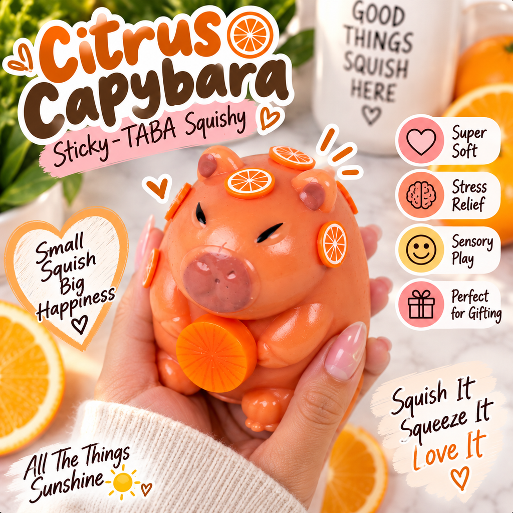 Citrus Capybara Sticky TABA Squishy | Kawaii Sensory Stress Toy
