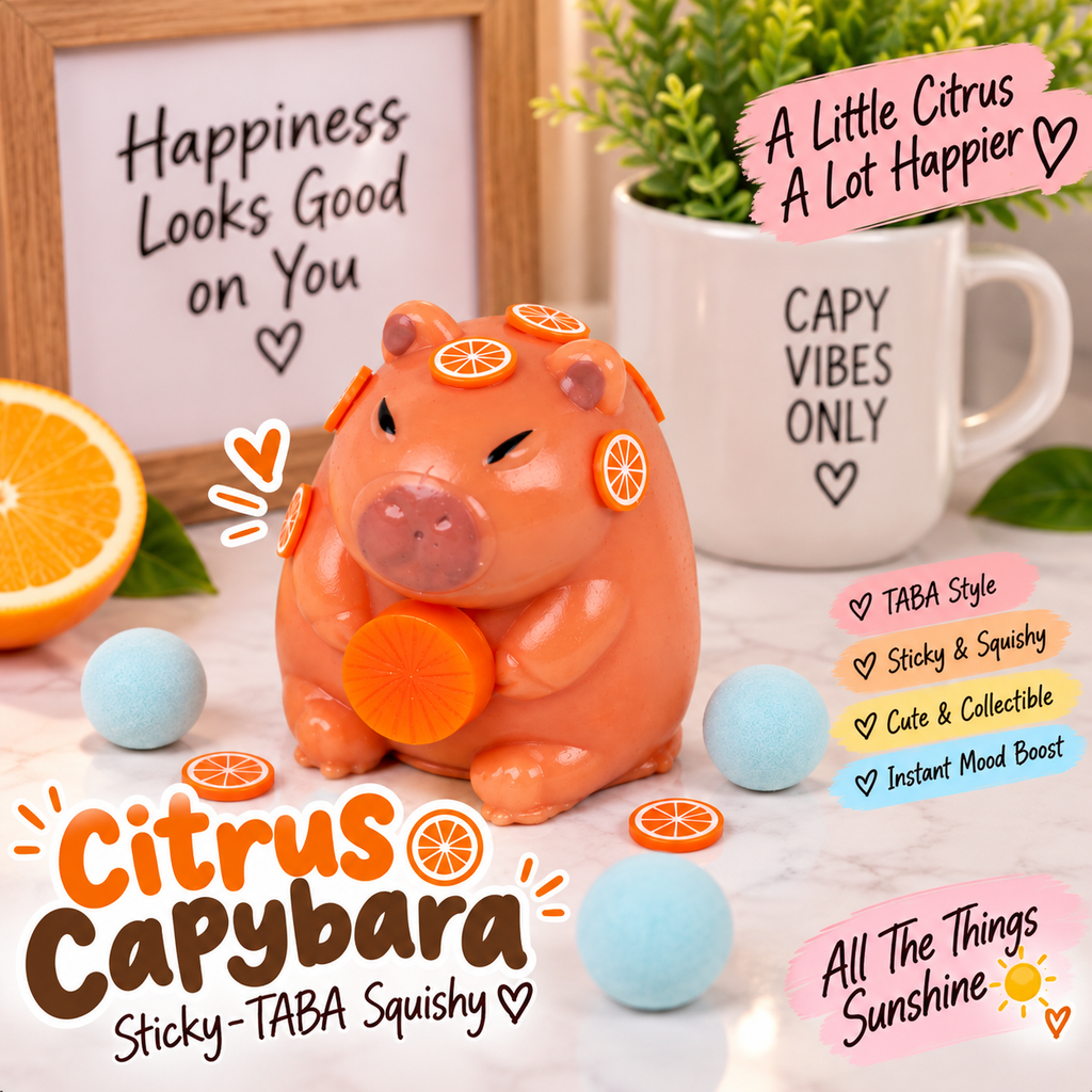 Citrus Capybara Sticky TABA Squishy | Kawaii Sensory Stress Toy