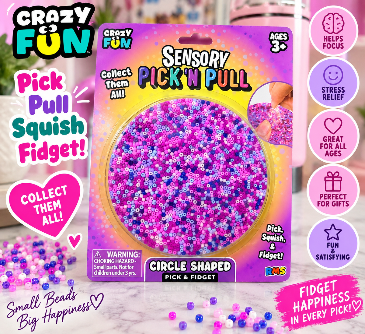 Crazy Fun Sensory Pick ’N Pull Fidget Pad – Pick, Squish & Pull!
