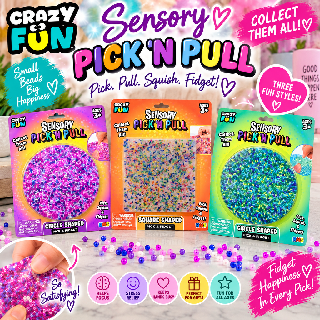 Crazy Fun Sensory Pick ’N Pull Fidget Pad – Pick, Squish & Pull!