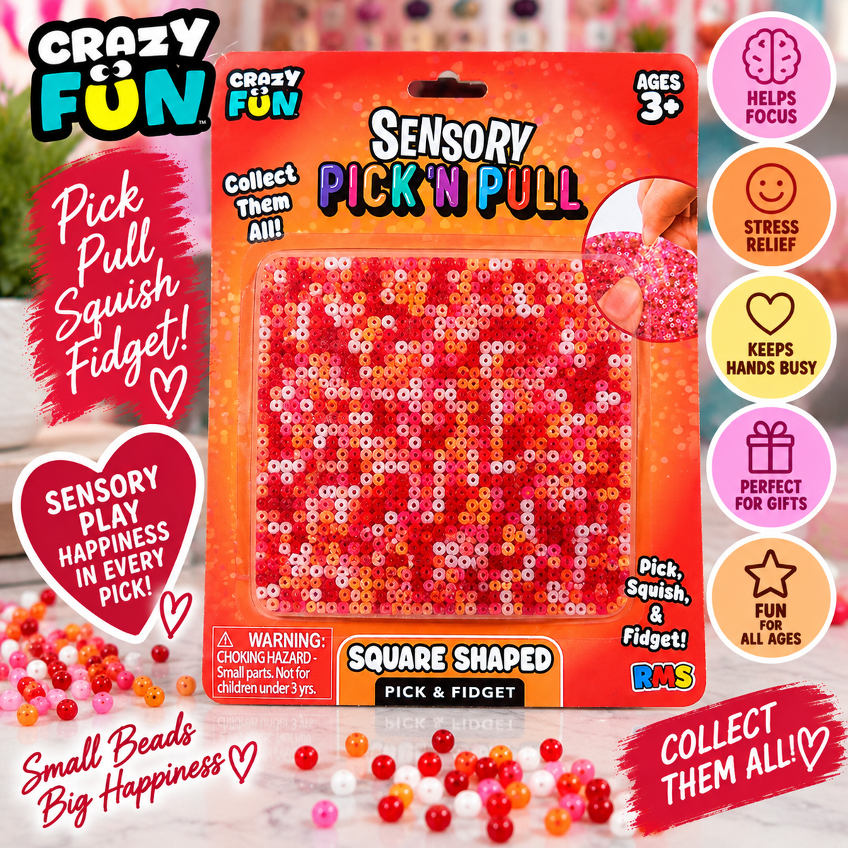Crazy Fun Sensory Pick ’N Pull Fidget Pad – Pick, Squish & Pull!