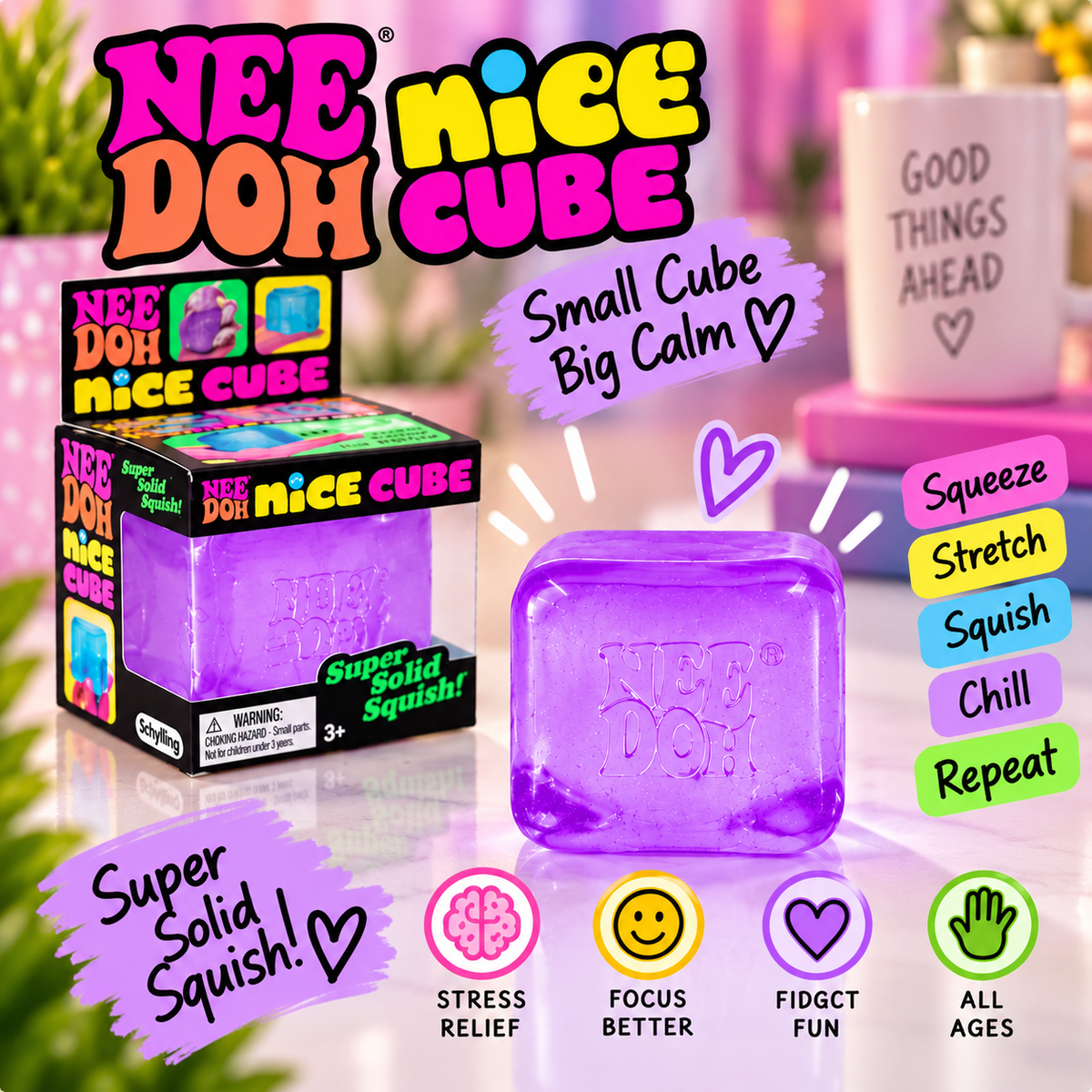 NeeDoh Nice Cube – Super Solid Squishy Sensory Fidget Toy