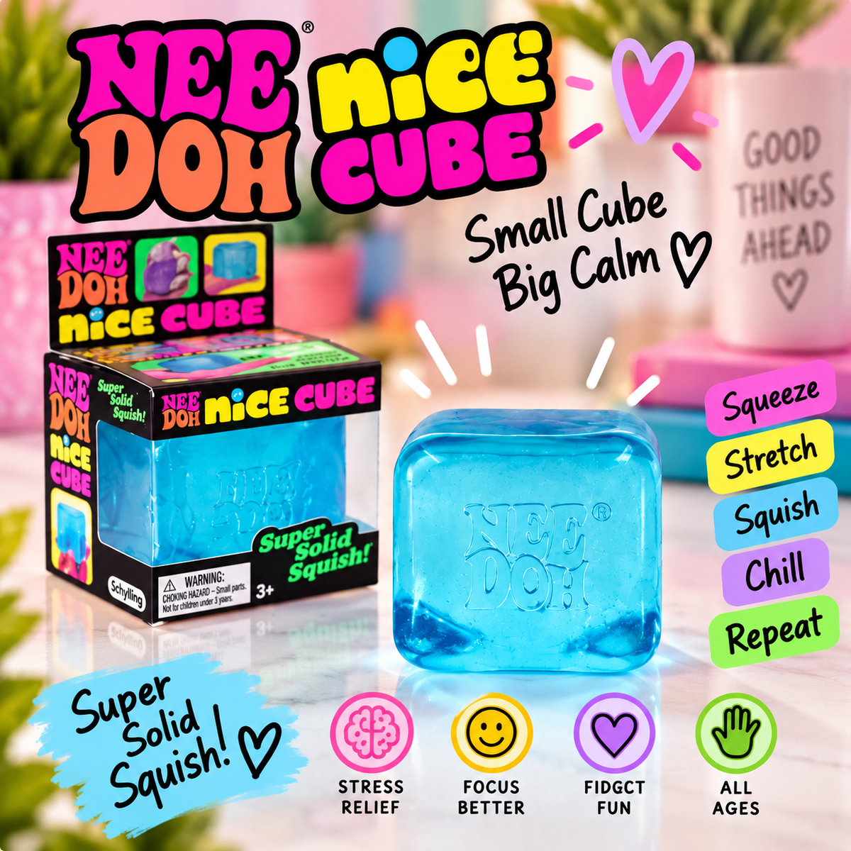 NeeDoh Nice Cube – Super Solid Squishy Sensory Fidget Toy
