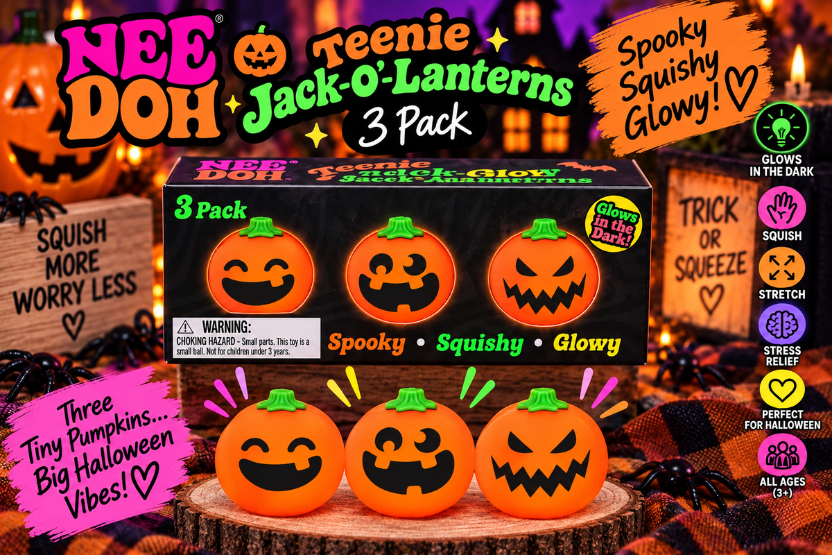 NeeDoh Teenie Jack-O’-Lanterns 3-Pack – Glow-in-the-Dark Halloween Squishies