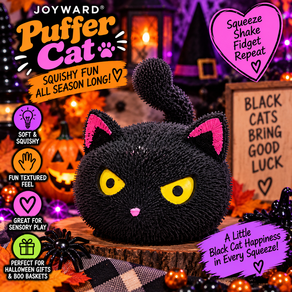 Joyward Halloween Black Cat Puffer – Squishy Sensory Toy