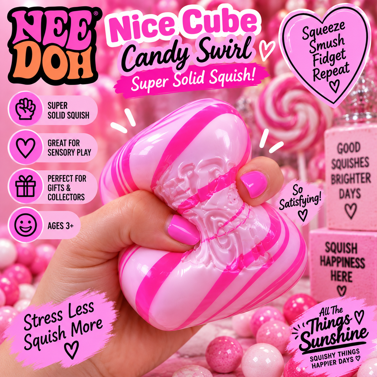 NeeDoh Nice Cube Candy Swirl – Super Solid Squish