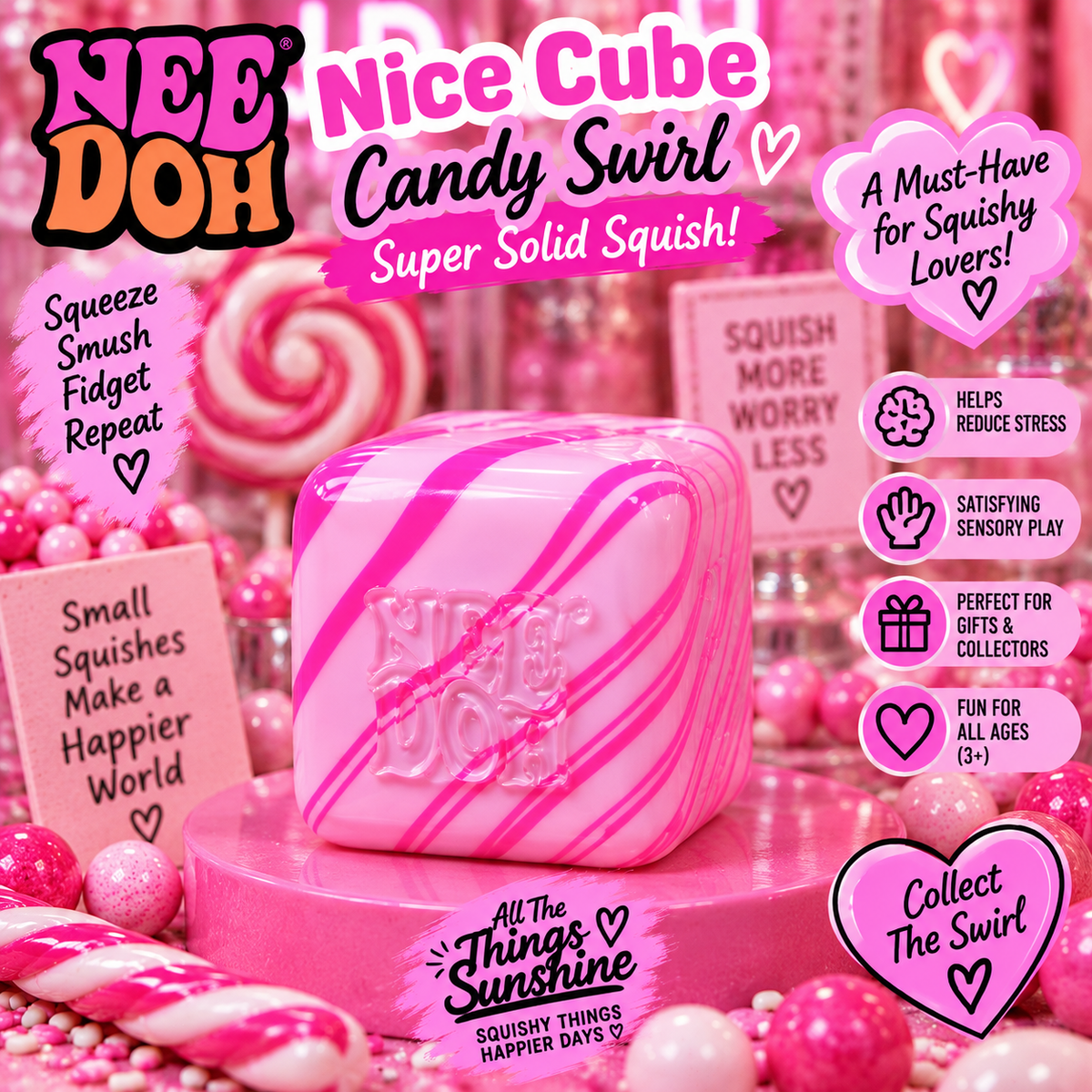 NeeDoh Nice Cube Candy Swirl – Super Solid Squish