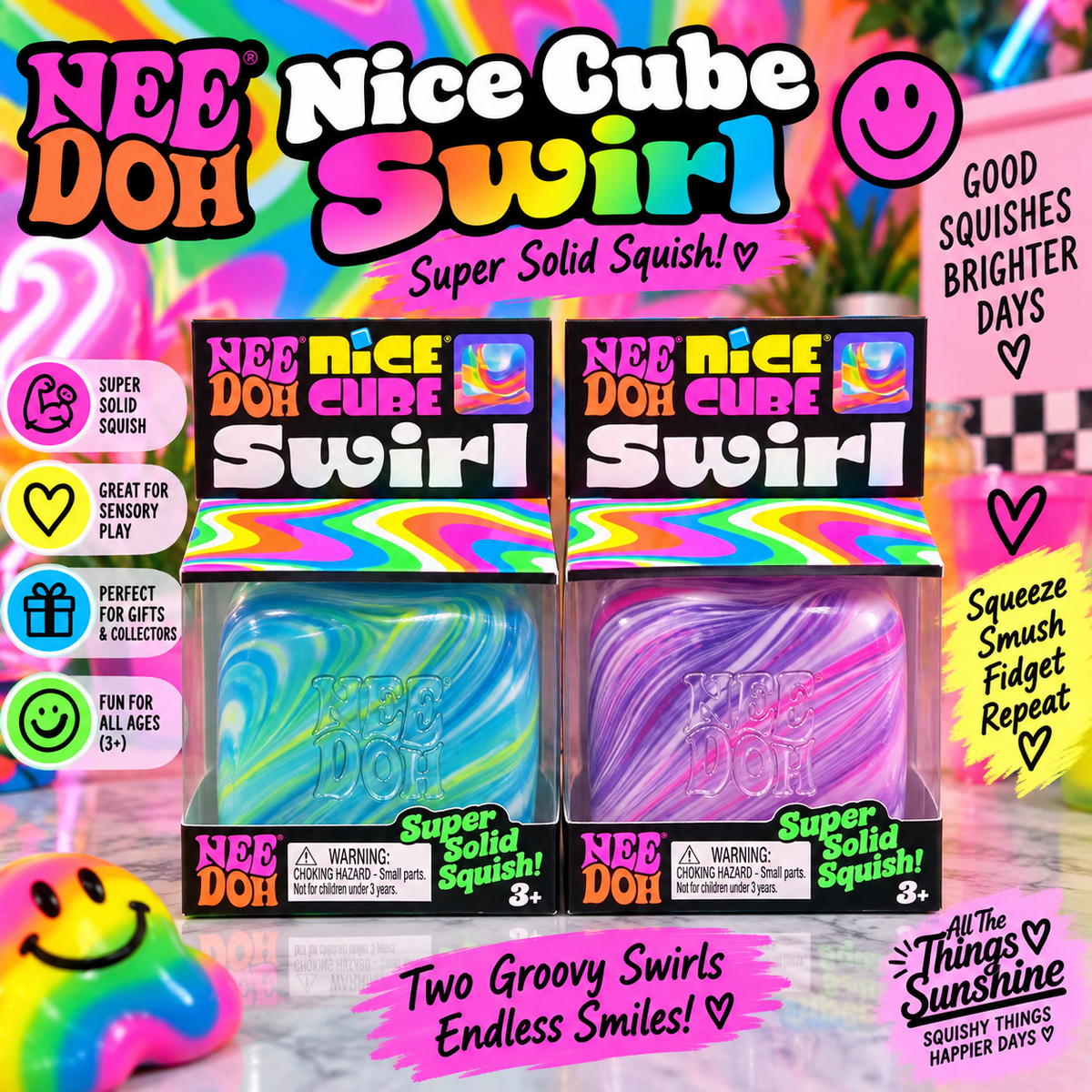 NeeDoh Nice Cube Swirl – Super Solid Squish