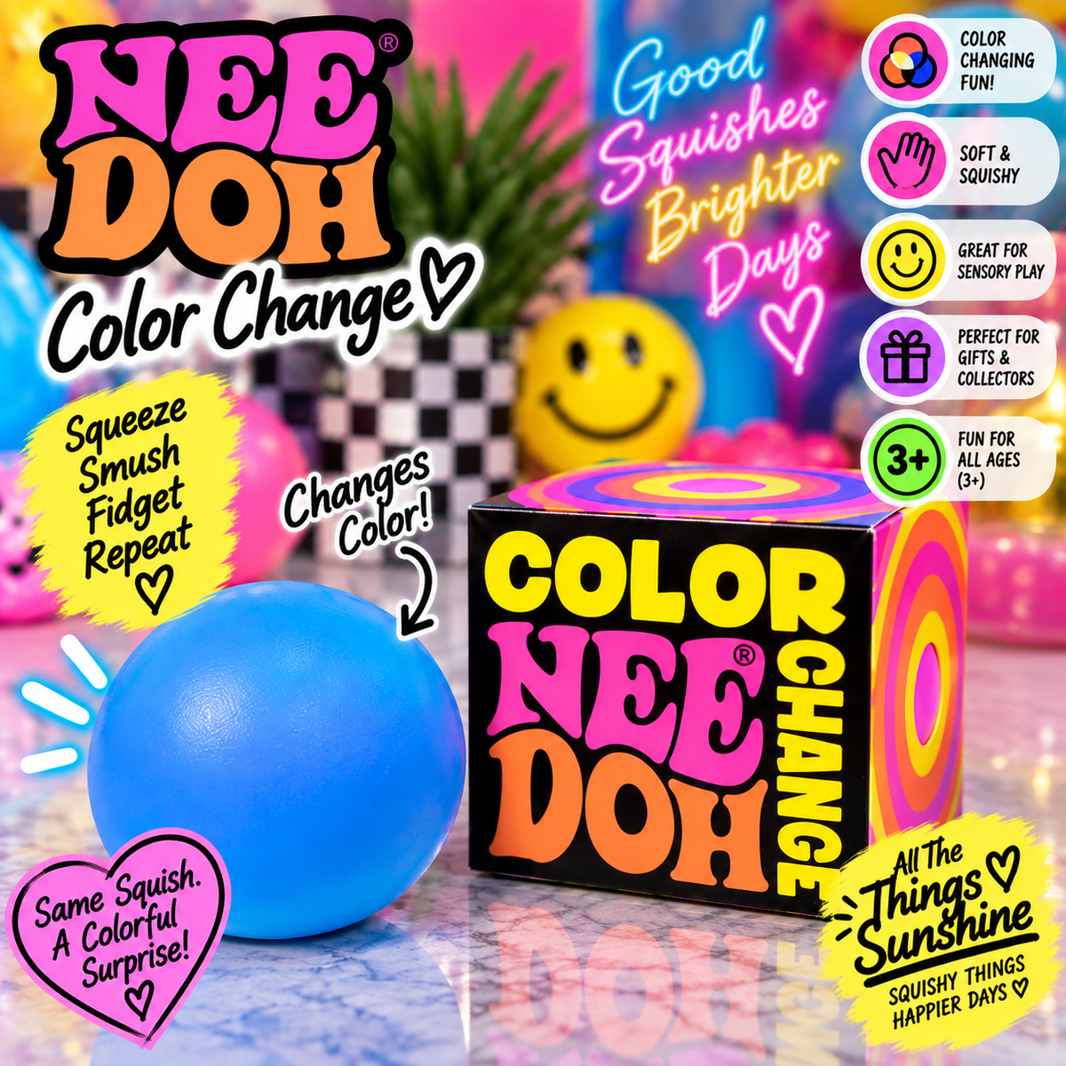 NeeDoh Color Change Squishy – Groovy Color-Changing Sensory Toy