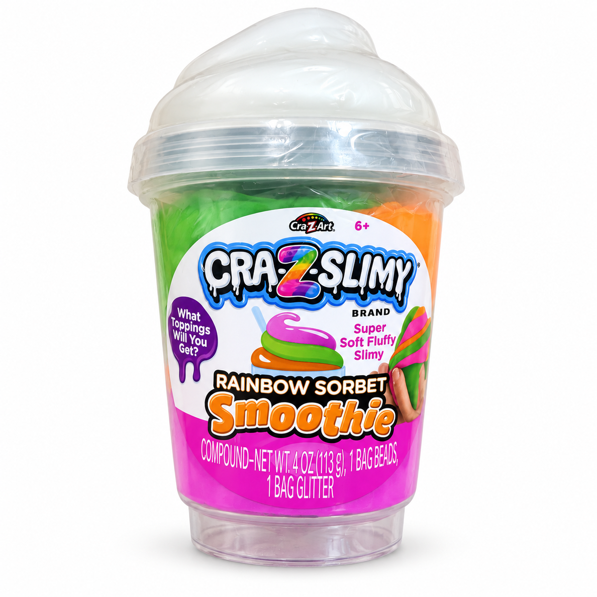 Cra-Z-Slimy Rainbow Sorbet Smoothie Slime Kit with Toppings – 4 oz