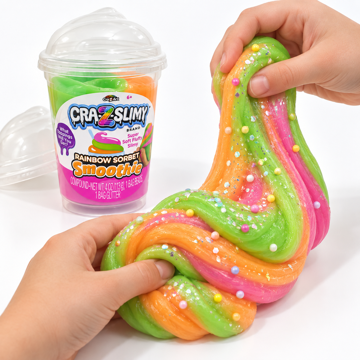 Cra-Z-Slimy Rainbow Sorbet Smoothie Slime Kit with Toppings – 4 oz