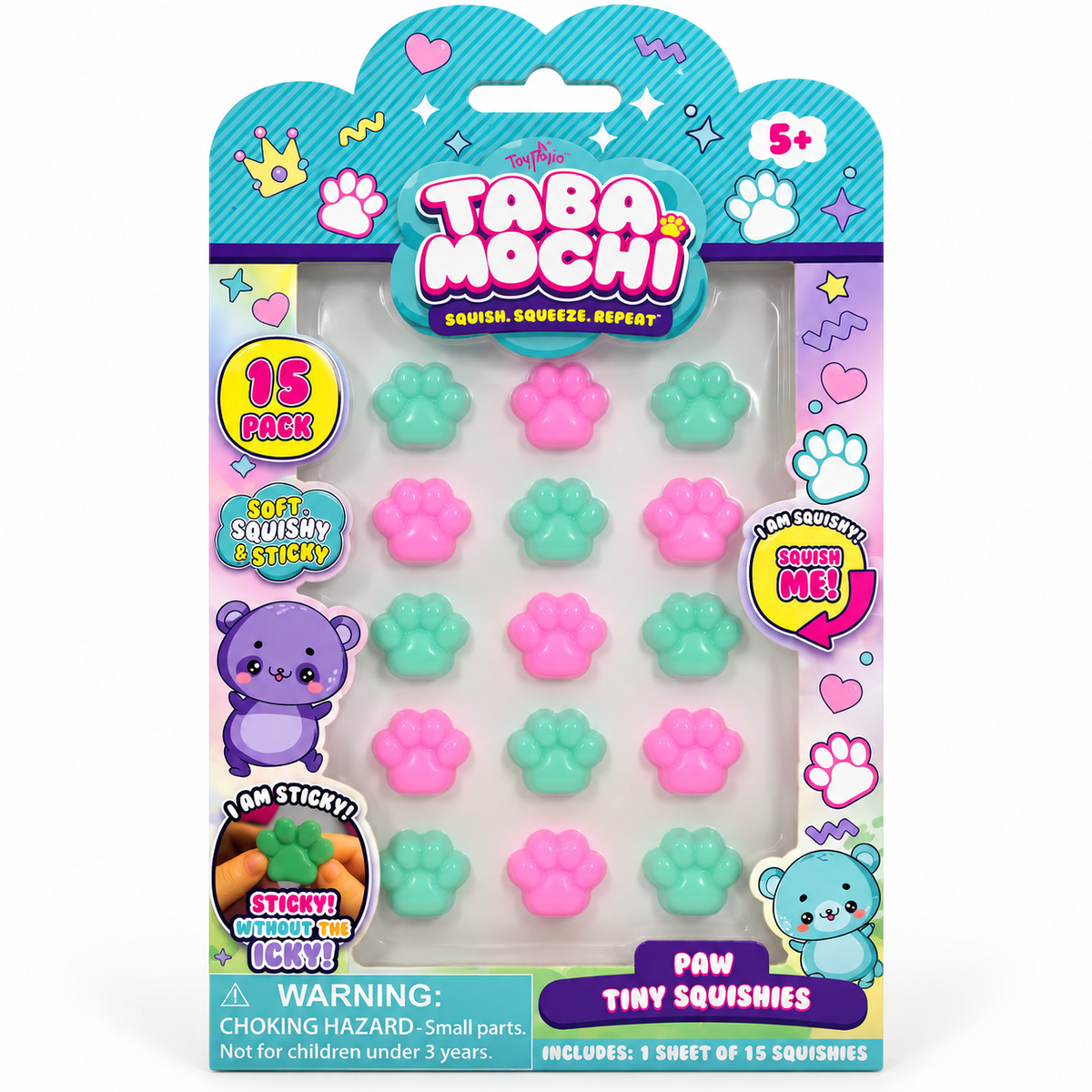 Taba Mochi Tiny Squishies – 15-Pack Sticky Sensory Fidget Toys