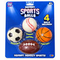 Squishy Sports Balls 4-Pack | Baseball, Soccer, Basketball & Football