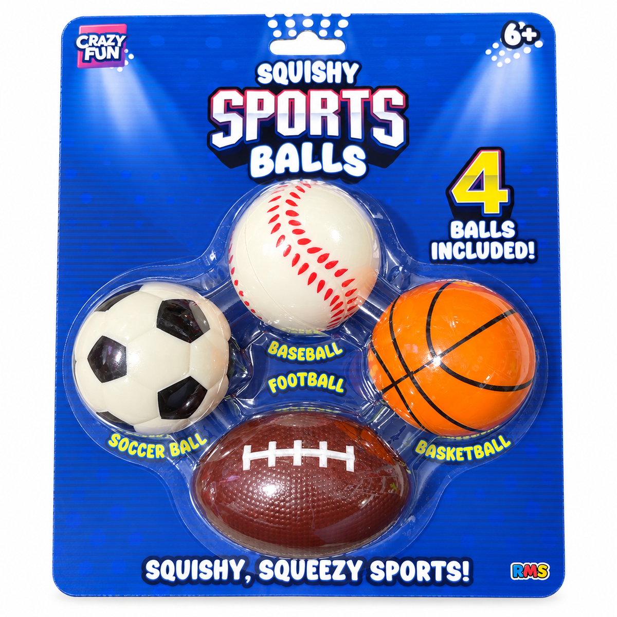 Squishy Sports Balls 4-Pack | Baseball, Soccer, Basketball & Football