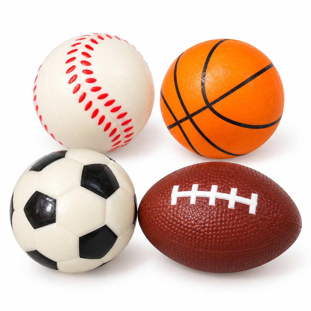Squishy Sports Balls 4-Pack | Baseball, Soccer, Basketball & Football