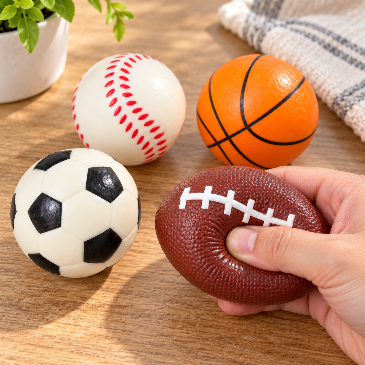 Squishy Sports Balls 4-Pack | Baseball, Soccer, Basketball & Football