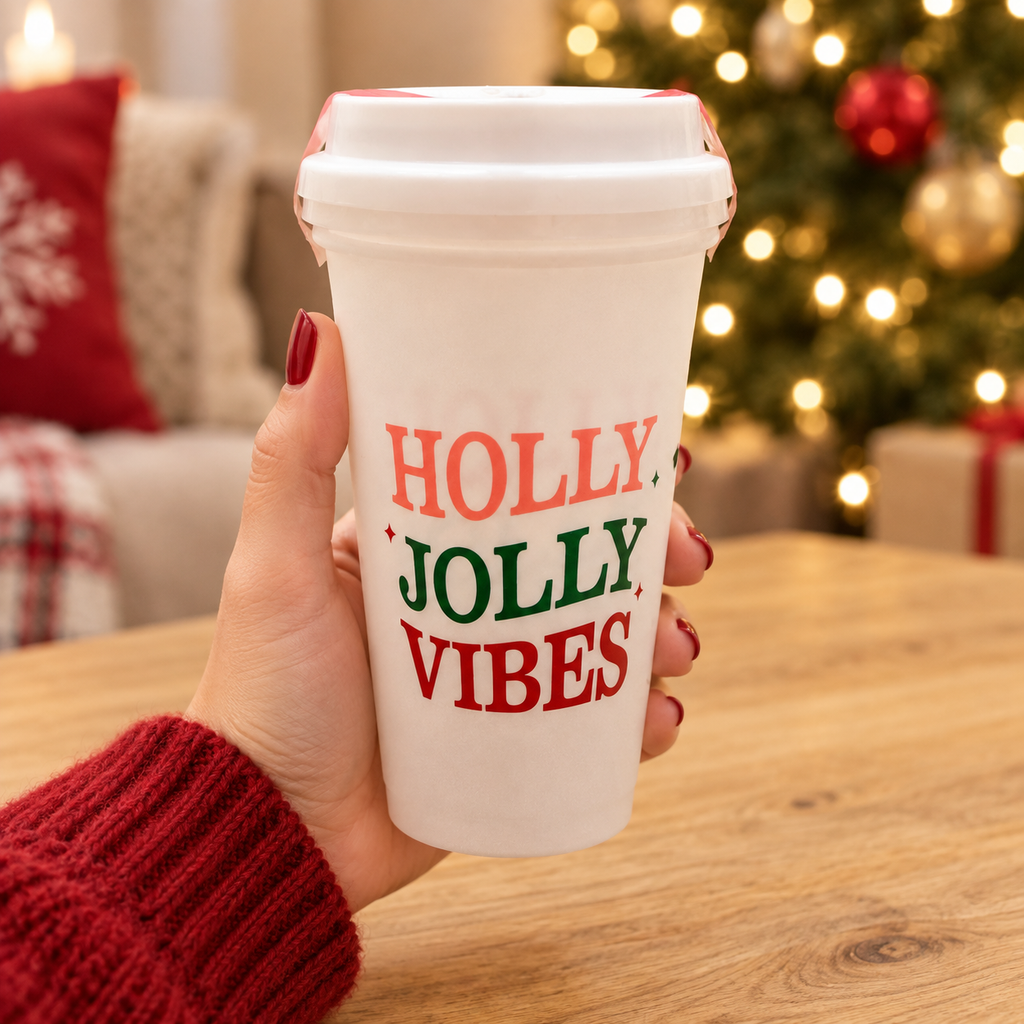 Holly Jolly Vibes 16 oz Holiday Coffee - 2 Cups with lids